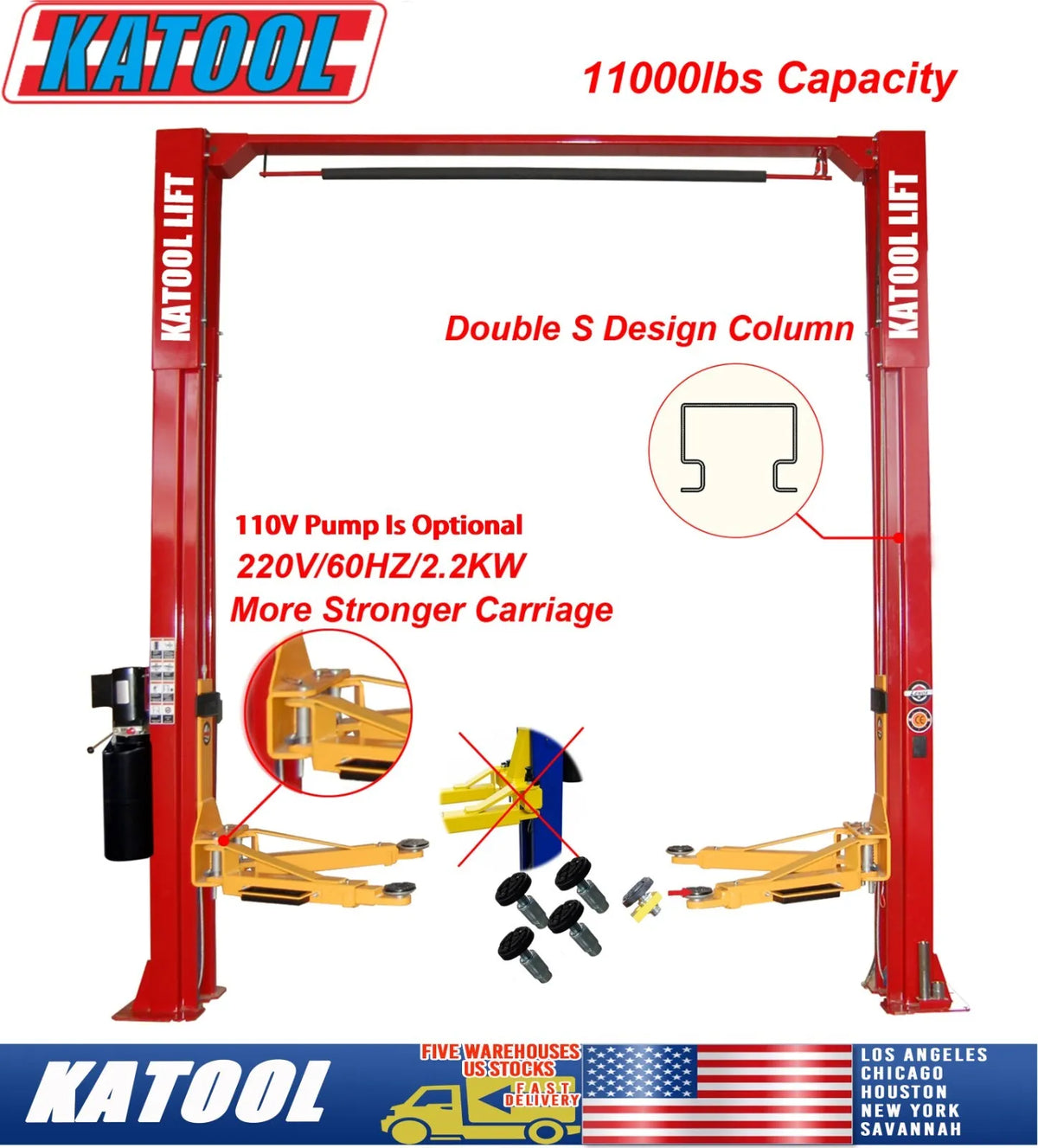 Katool KT-M110 Two Post Clear-floor Vehicle Lift 11,000lbs