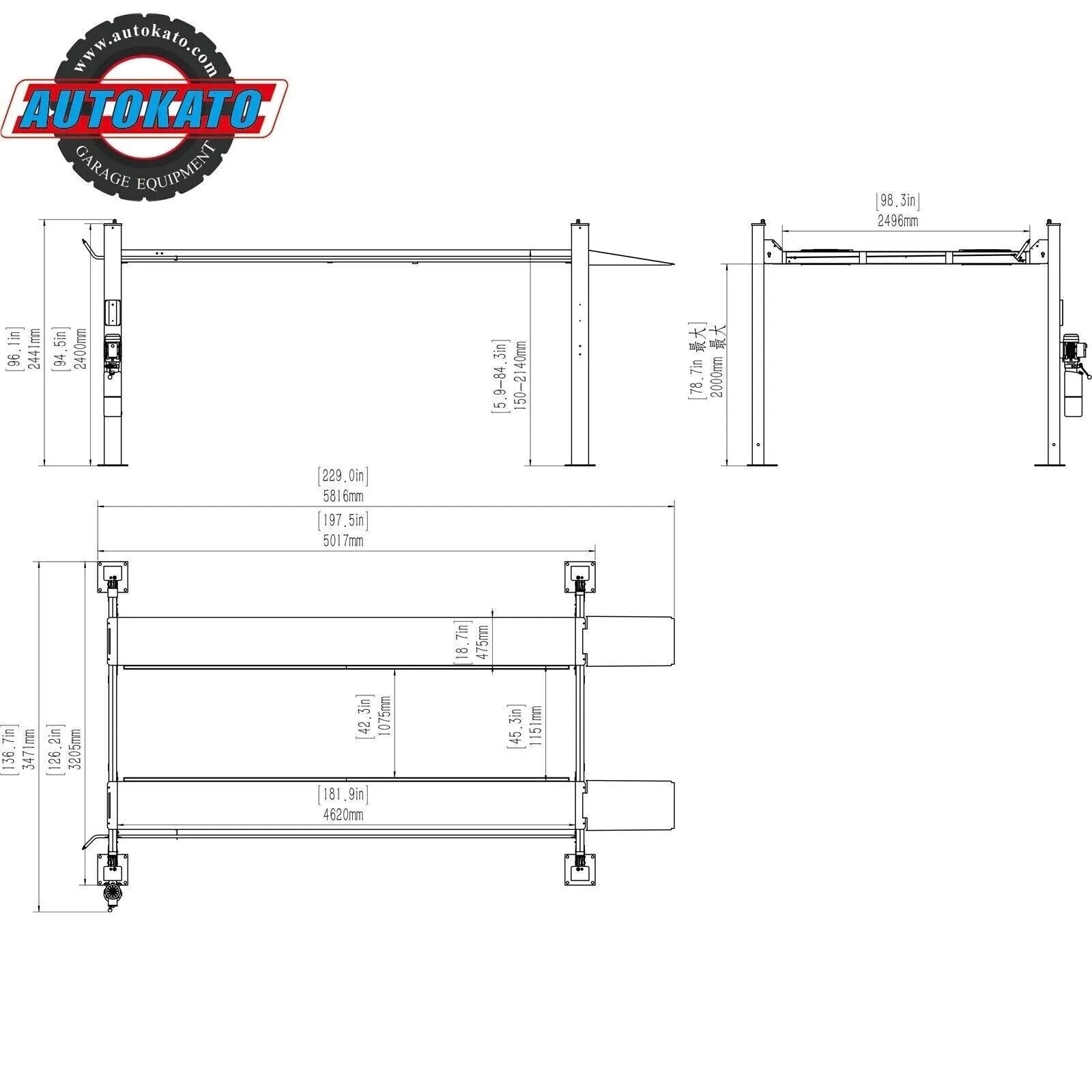 Katool KT-4H110 11,000 lb Four-Post Lift Service & Storage, 110V or 220V